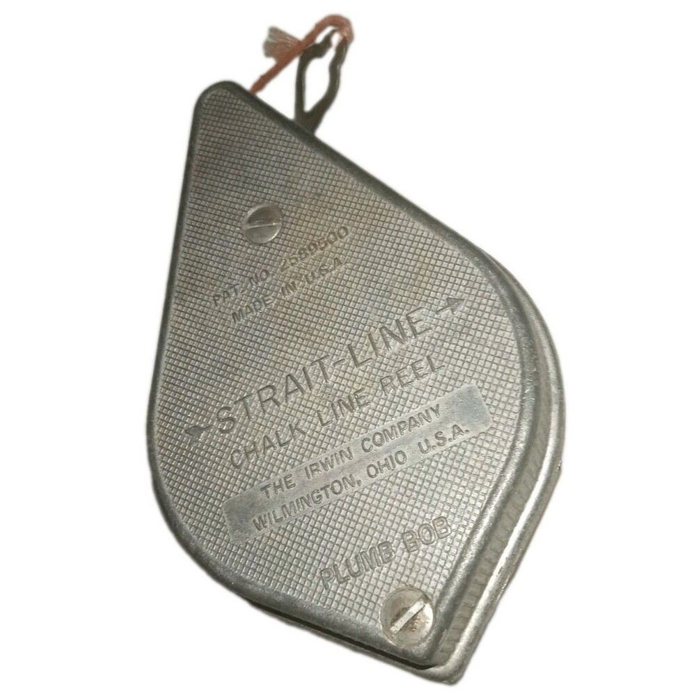 Vintage Irwin Straight-Line Chalk Line Reel Plumb Bob Metal Tool Made In USA